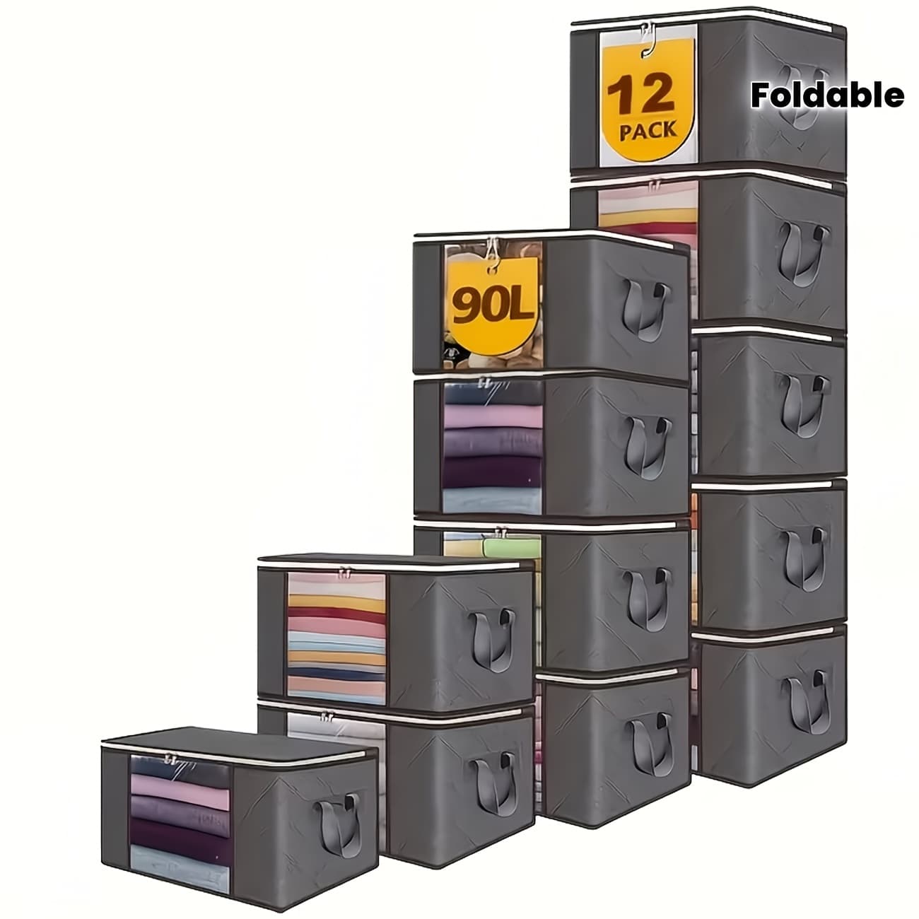 TEMU 6packs Large-capacity Thick Durable Fabric Storage Bags - Versatile Foldable Closet Organizers With Handles For Blankets, Comforters, Clothing - Ideal For Bedroom & , Under-bed Storage