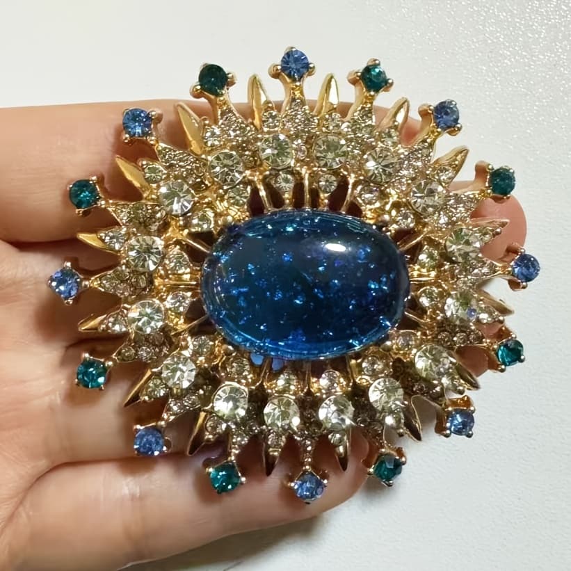 TEMU Luxury Colorful Sunflower Vintage Medieval Blue Floating Flower Brooch Elegant Pin Luxury French Style Clothing Additions