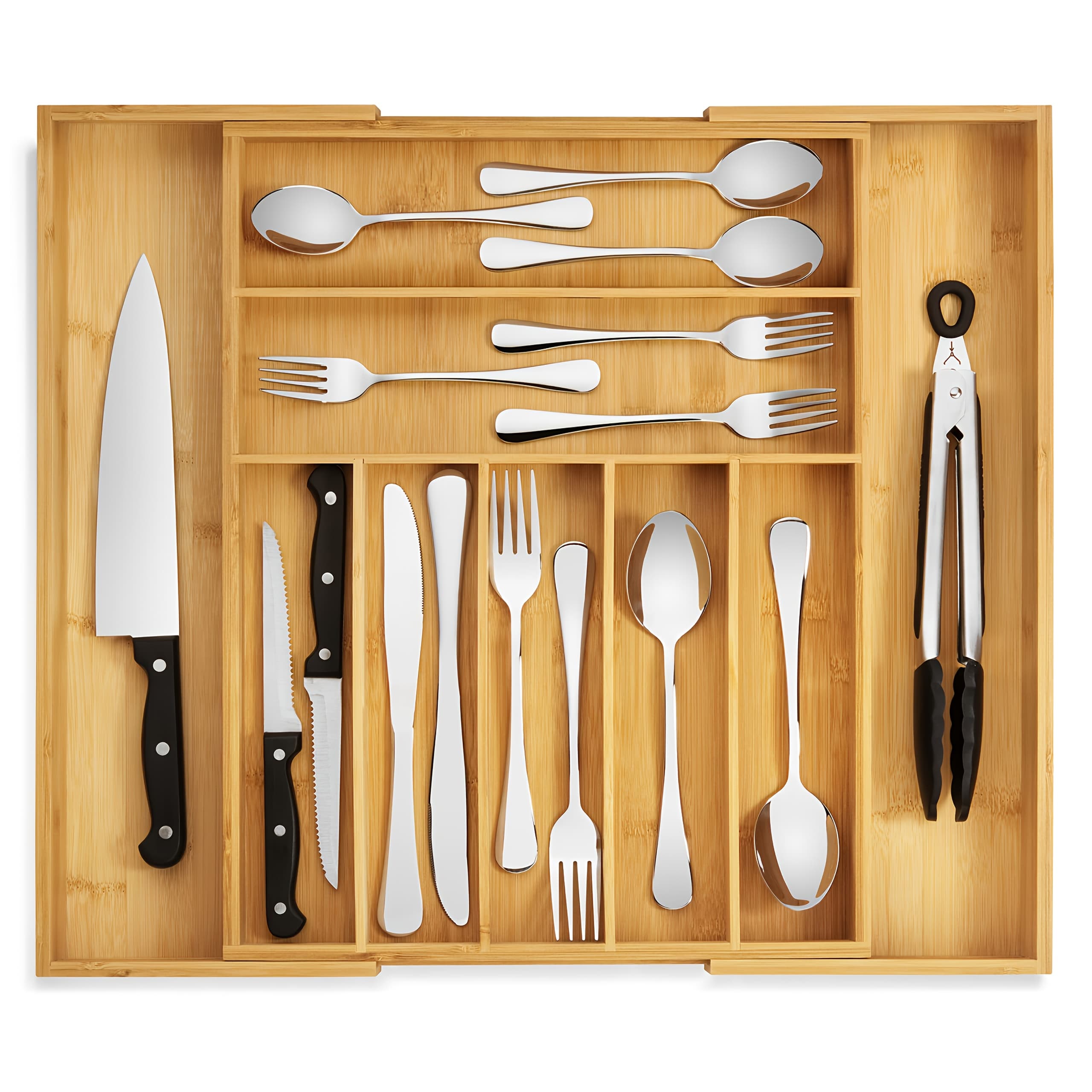 TEMU Adjustable Bamboo Drawer Organizer Featuring Dividers, Perfect For Storing Kitchen Utensils, Cutlery, Knives, And Stationery, Measuring 17.5" X 13" X 2"