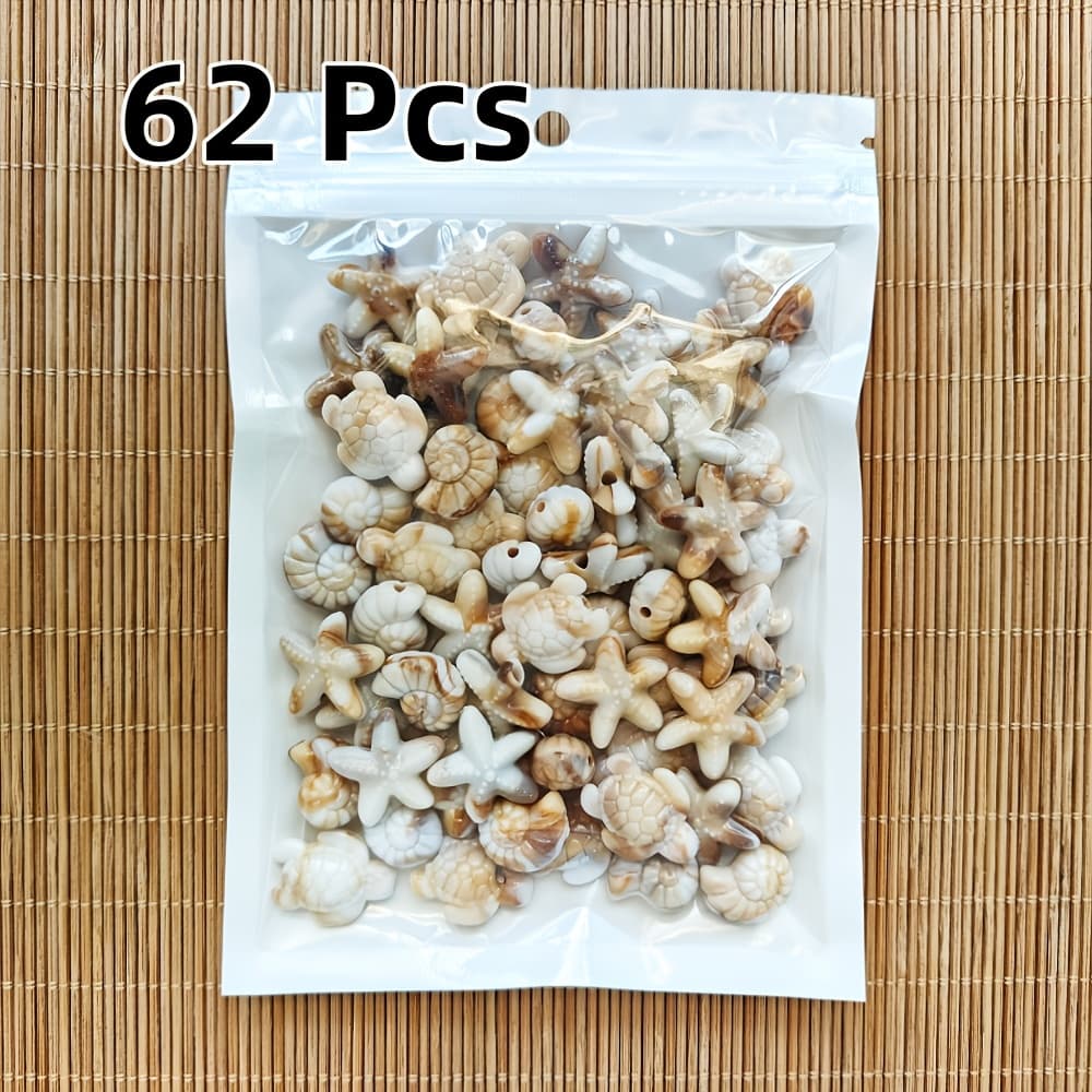 TEMU 32/62pcs Bohemian Mixed Turtle, Starfish And Seashell Shapes, Non-fading Acrylic Material Double-sided Beads, Suitable For Vacation And Daily Wear, Best Friend Gift, Holiday Gift, Jewelry Making