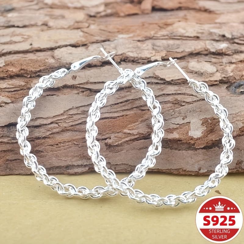 TEMU 925 Sterling Silvery [perfect Gift] Twisted Circle Earrings | 1pc | For A Woman's Birthday/christmas/new Year/valentine's Day