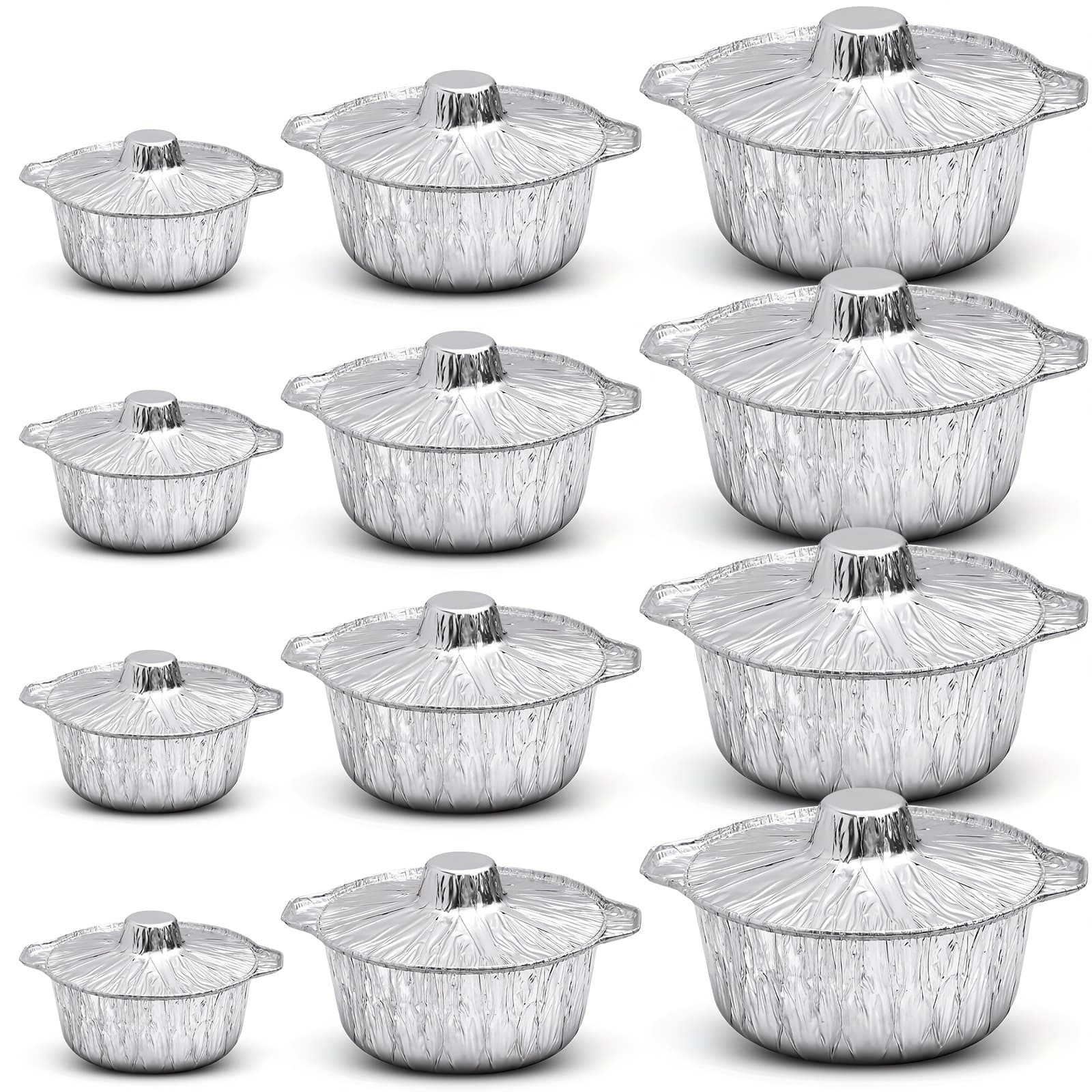 TEMU Of 12 Disposable Aluminum Pots With Lids, Round Foil Pans Suitable For Cooking, Baking, And Heating Food During Vacations, Trips, And Camping