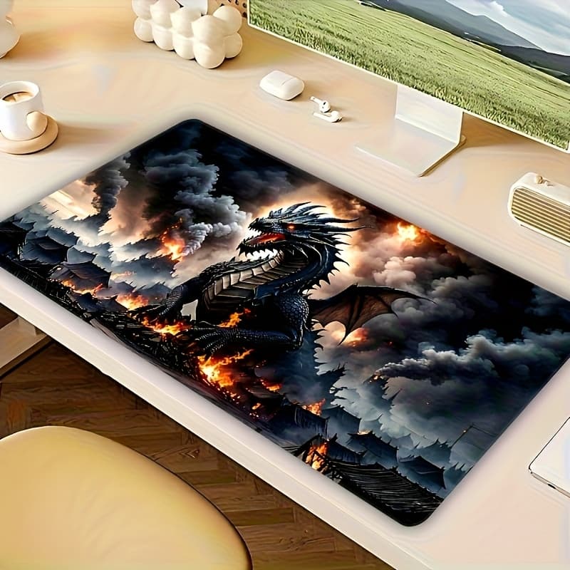 TEMU [non-slip Mouse Pad] Non-slip Extra-large Dragon Design Mouse Pad | Durable Stitched Edges, High-definition , Perfect For Gaming & Office Use, Ideal Gift For Gamers And Professionals
