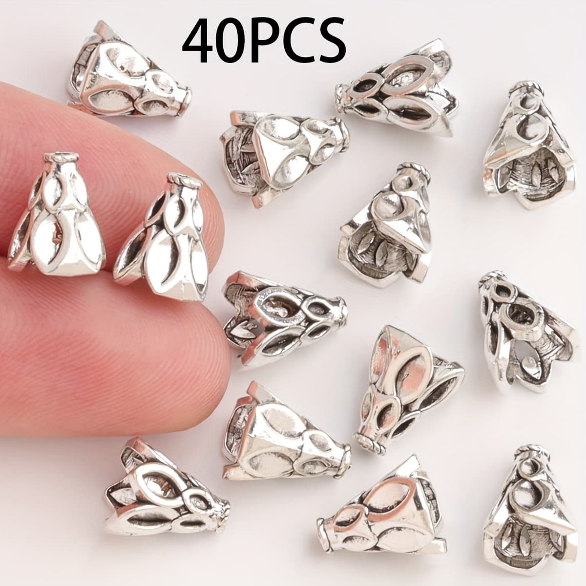 TEMU 40pcs Large Tibetan/chinese Hollow /rhombus Beads - Tibetan Style Beads With Large Caps For Making, Necklace, Bracelet, Earring Crafting - Hollow Bead Caps For Piercing & Beading (40 Beads)