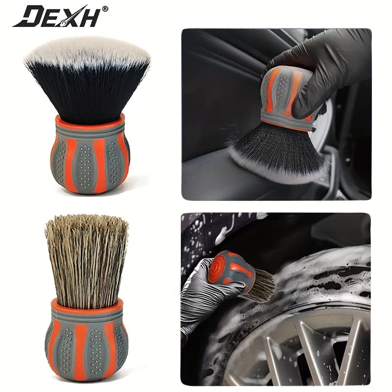 TEMU 2pcs Curved Ball Brush, Brush, Ultra Soft Bristle Synthetic Brush, Can Cover Large Areas Inside And Outside The Vehicle, Suitable For Car Interior And Exterior, Tires, Orange/blue Handle