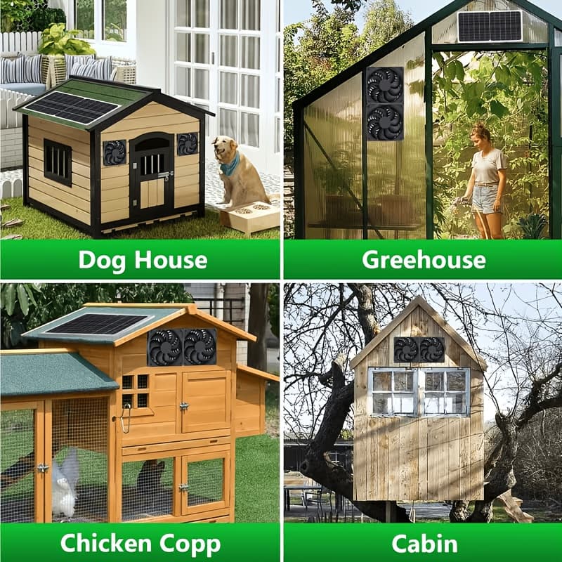 TEMU Solar Dual Exhaust Fan Kit 12v, Detachable Solar Panel, Ventilation Cooling Fan For Chicken Coop Greenhouse Shed Pet House Window, Heat Insulation, No Battery Needed