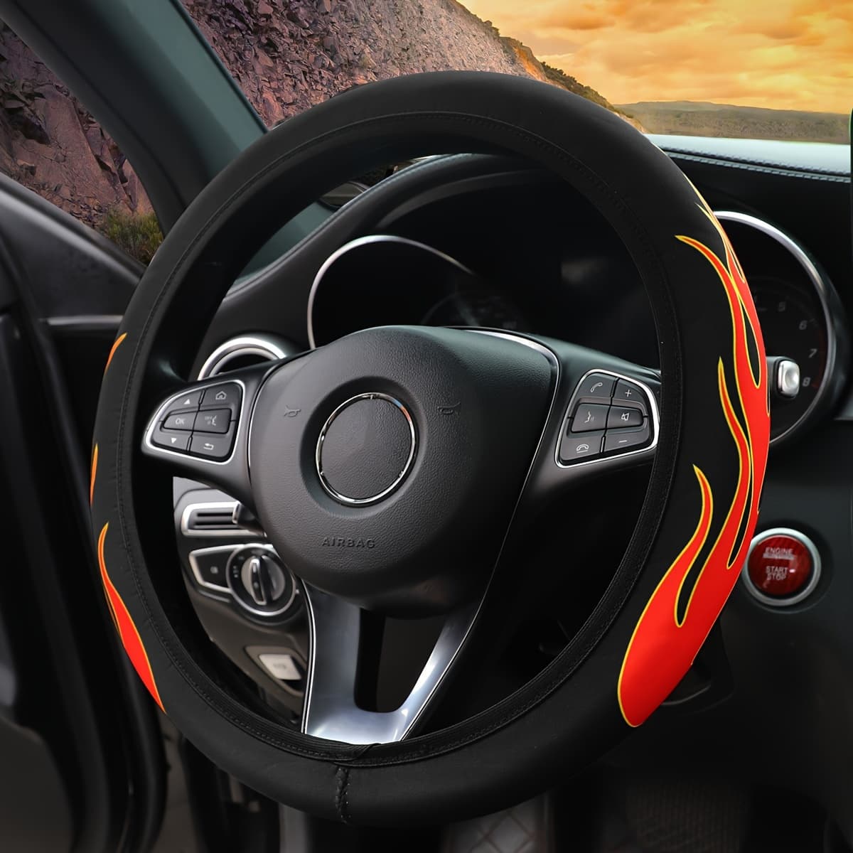TEMU 1 Neoprene Flame Fabric Elastic Comfortable Feel Car Supplies Without Steering Wheel Cover Suitable For -15 Inches