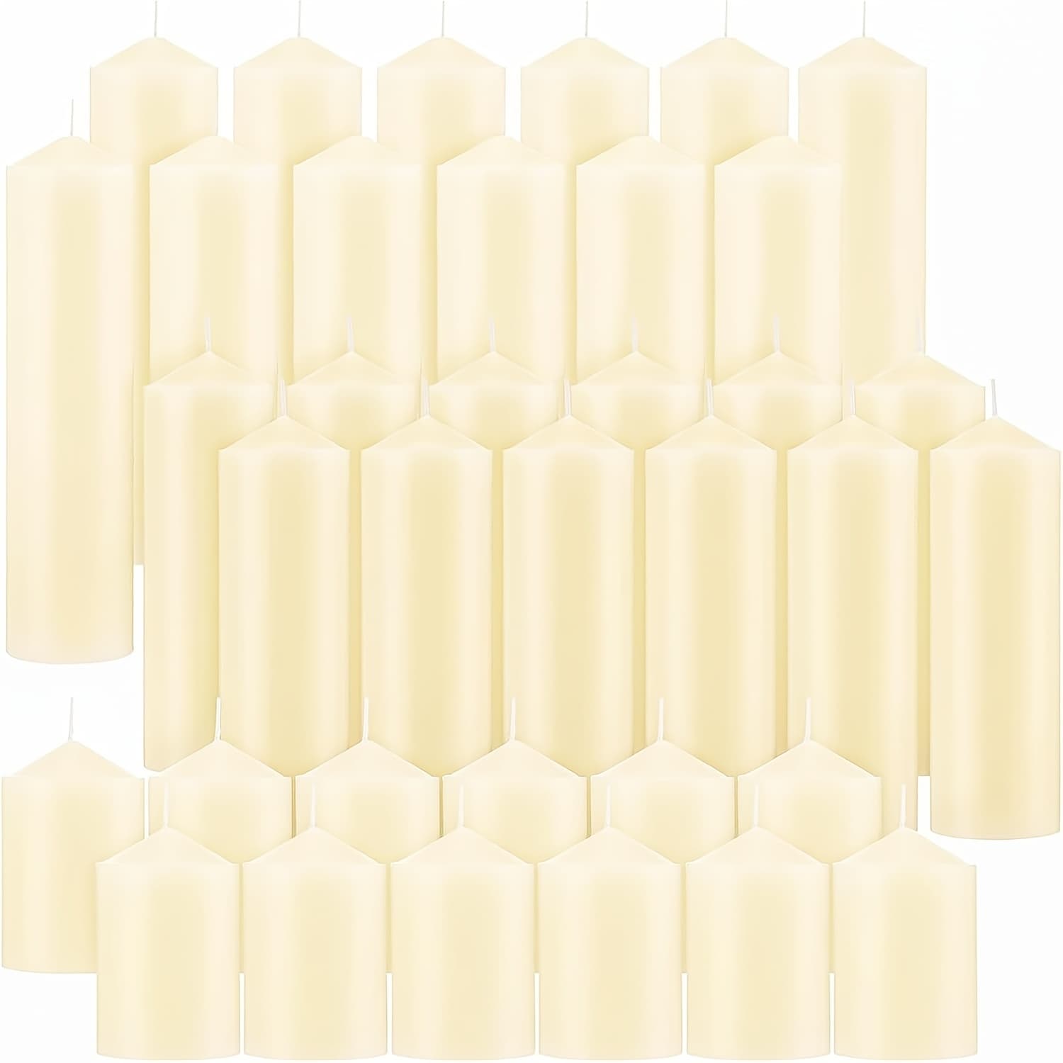 TEMU Ivory Cylindrical Candle Large Package Set, Total 36pcs, In 3 Different Lengths:2x2/4/6 Inches (12pcs Type), , Unscented, And Smokeless, A Better Atmosphere For Weddings, Birthday Parties .