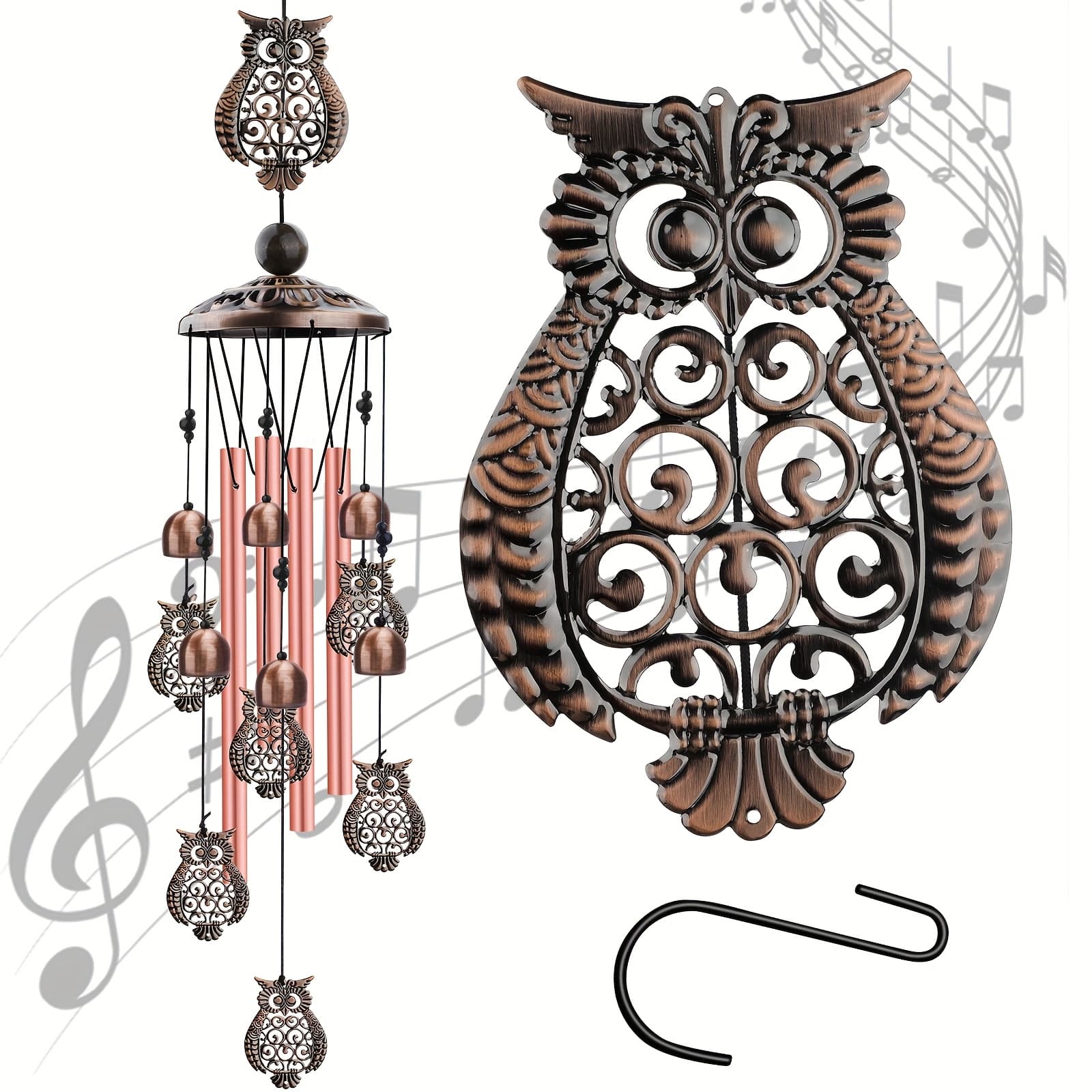 TEMU Vintage Owl Wind Chimes With Metal Pipes, Hanging Wind Bells With Sound, Perfect Gift For Housewarming, Birthday, And Festival, Ideal For Indoor And Outdoor Decor