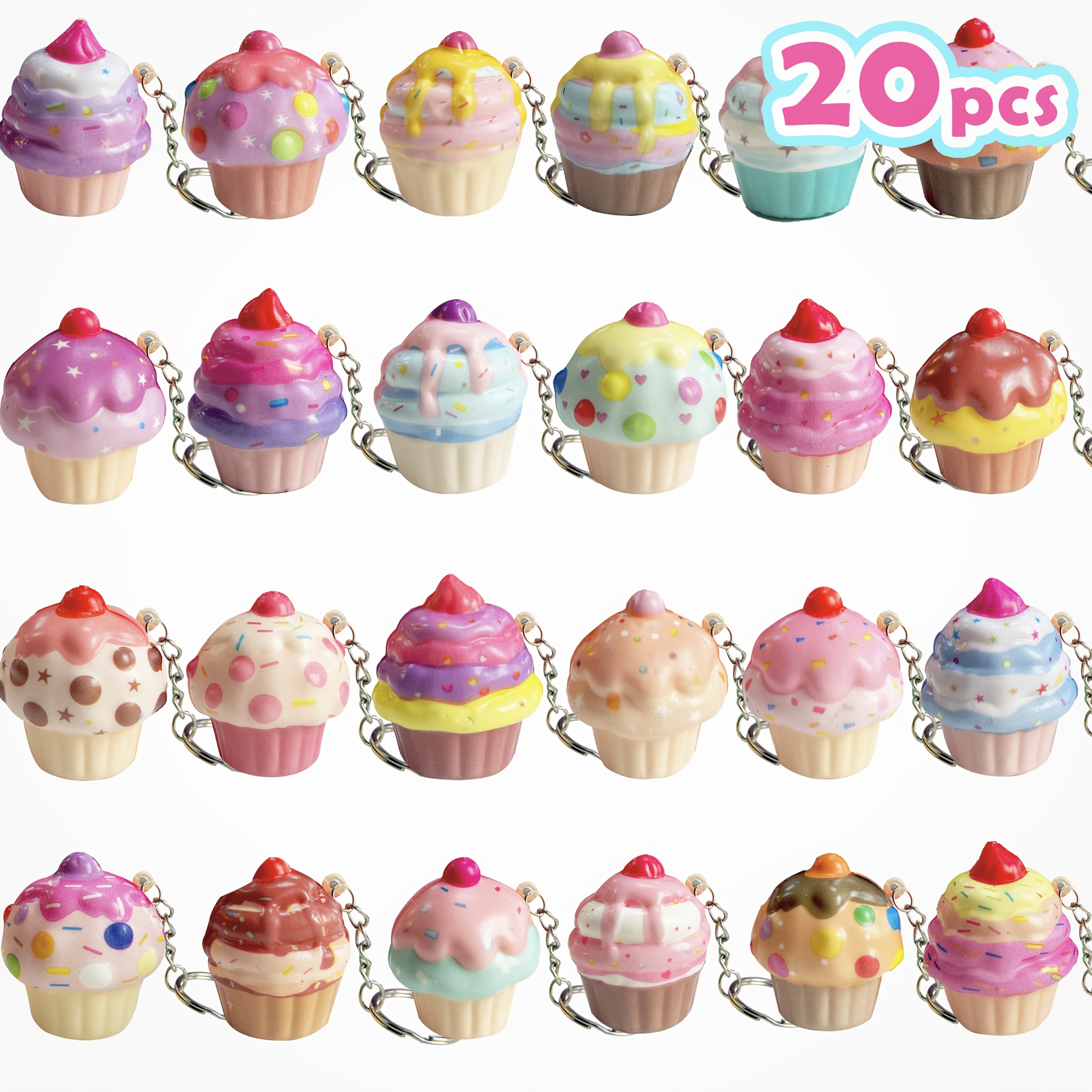 TEMU 20 Pack Ice-cream Keychains Set::slow-rise (individually Wrapped)small Foam Squishies Toys Ice-cream Shape Toy Squeeze Sensory Fidget Toys Cute Cartoon Key Rings For Kids' Parties & Goodie Bags