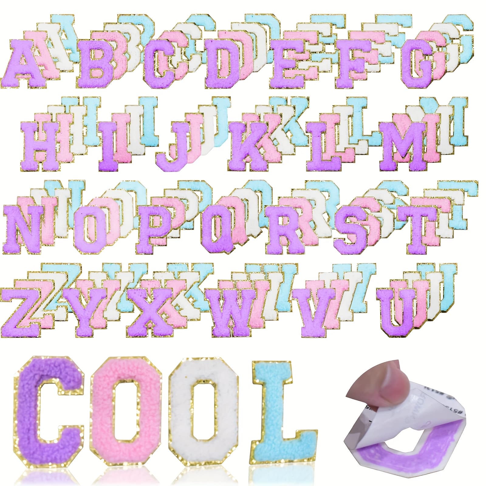 TEMU 104pcs Letter Patches, Iron-on Patches With Letters (white, Pink, Purple, Blue, 2.2 Inches)