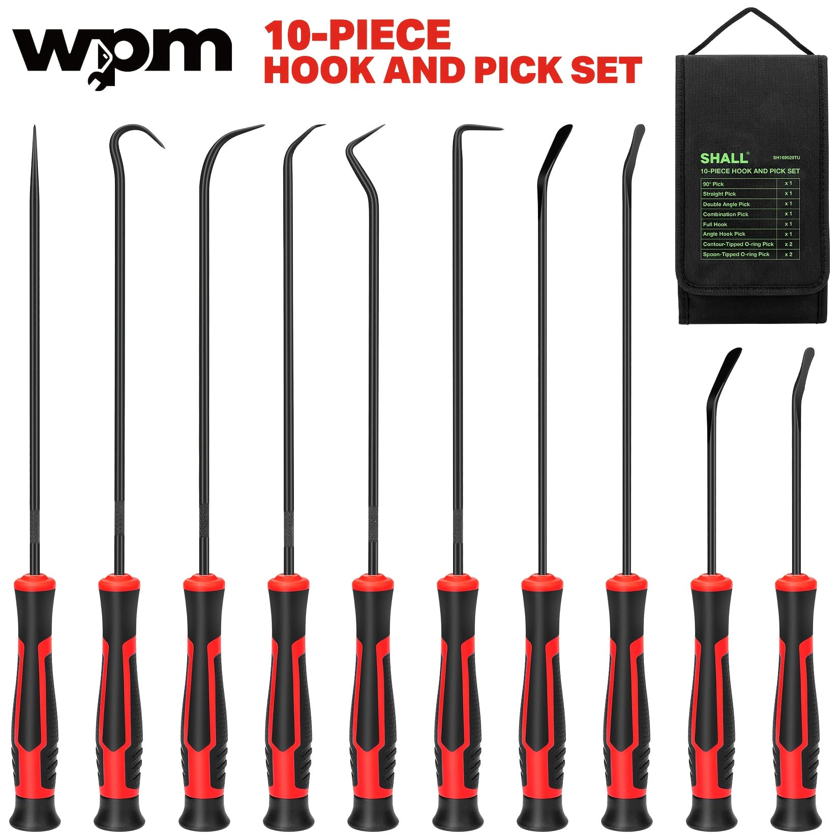 TEMU 10pcs Shall Precision Pick And Hook Set | Chrome Vanadium Steel Shaft, Red, For Remove Hoses And Gaskets, Auto And Electronics Maintenance Tools, Wpm Brand