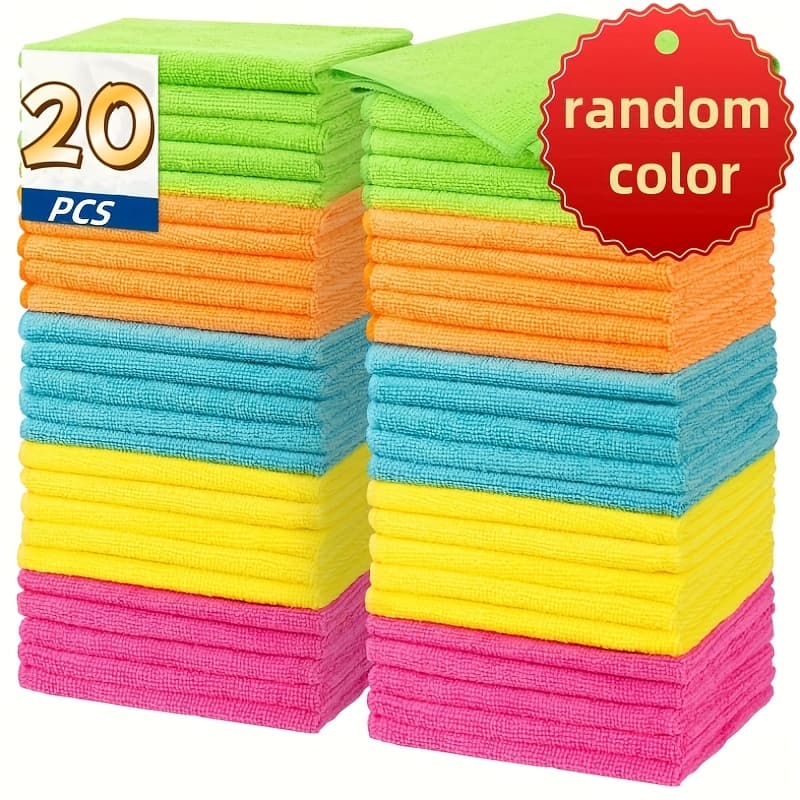 TEMU 51/40/31/20/14/12/4pcs Microfiber Cleaning Cloth 20pcs Cleaning Rags For Household, Kitchen, 5 Random Colors Color Green/blue/yellow/orange/pink
