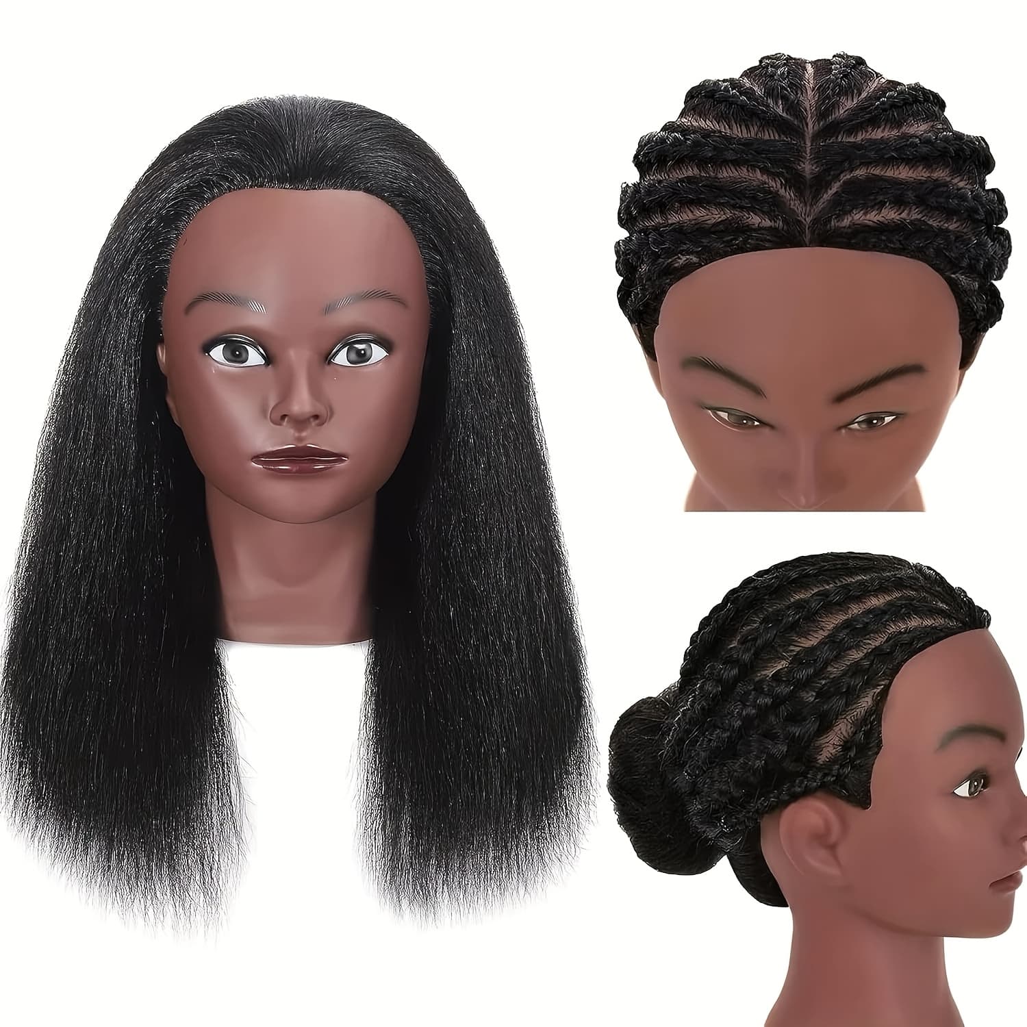 TEMU 16 Inch Mannequin Head With Synthetic Mannequin Head Training Head Manikin Cosmetology Head For Styling Black Mannequin Head With Stand Hairdresser Practice Braiding Hair Styling With Clamp Stand