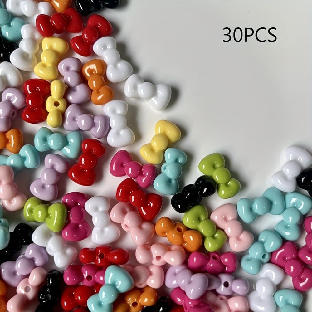 TEMU 30 Acrylic Colored Bow Beads For Crafts, Phone Chains, And Decorative Additions