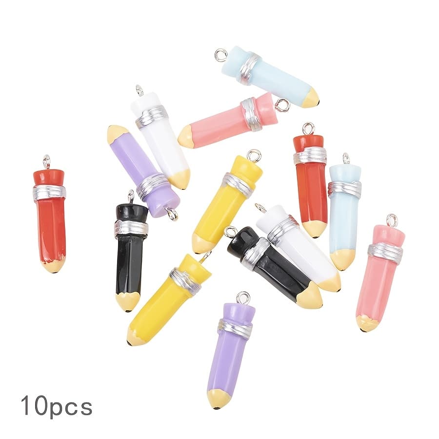 TEMU 10pcs Of Colorful Resin 3d Pencil Pendants, Perfect Additions For Jewelry Making, Including Necklaces, Bracelets, And Keychains