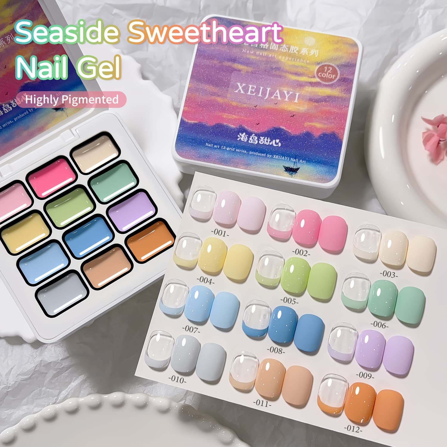 TEMU Xeijayi Seaside Sweetheart 12-color Solid Gel Palette | Pigmented For Nail Gel For Nail Art, For Beach Vacation Manicure, Perfect For Nail Kit For Women, Salon-quality For Nail Art Supplies