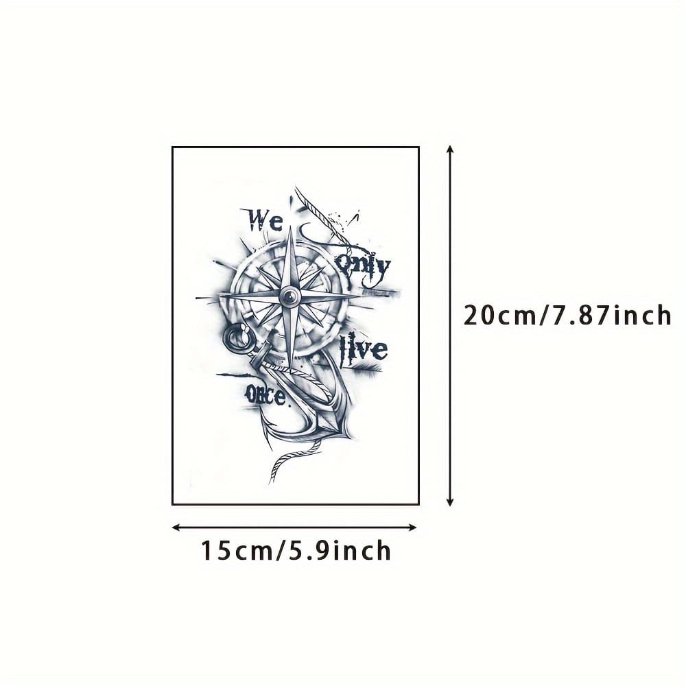 TEMU 6 Large Herbal Tattoo Stickers, Including: Boat Element Style, 7-15 Days, Waterproof And Friction-resistant, Realistic Effect, Suitable For Do Not Want To Tattoo Pain