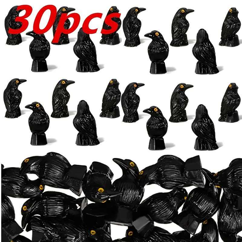 TEMU 30pcs Crow Statue, Resin Crow Statue, Decorative Item For Summer For Halloween Scene, Decorative Resin Animal For Halloween Scene