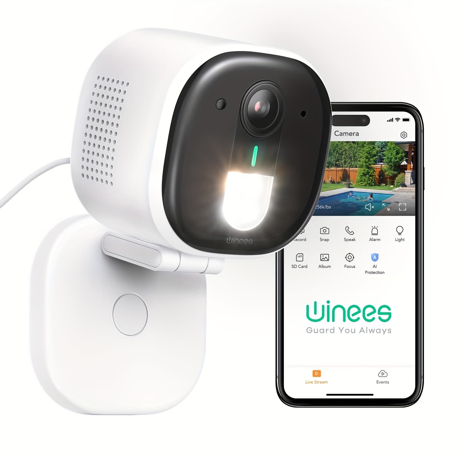 TEMU Ip65 Waterproof Winees Outdoor Security Cameras | 2k Wired Wi-fi Camera For Home Security, Human/pet Ai Detection, Color Night Vision, 2-way Audio, Supports Cloud & 128g Sd Card Storage