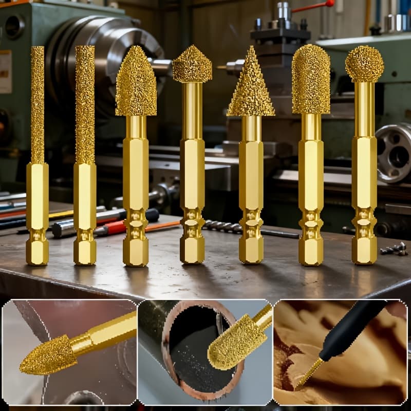 TEMU 7pcs Heavy-duty Diamond Grinding - Professional Grinding, Polishing, And Engraving Tools With 6mm Shank - Compatible With Cast, Concrete,, Marble, And Stone