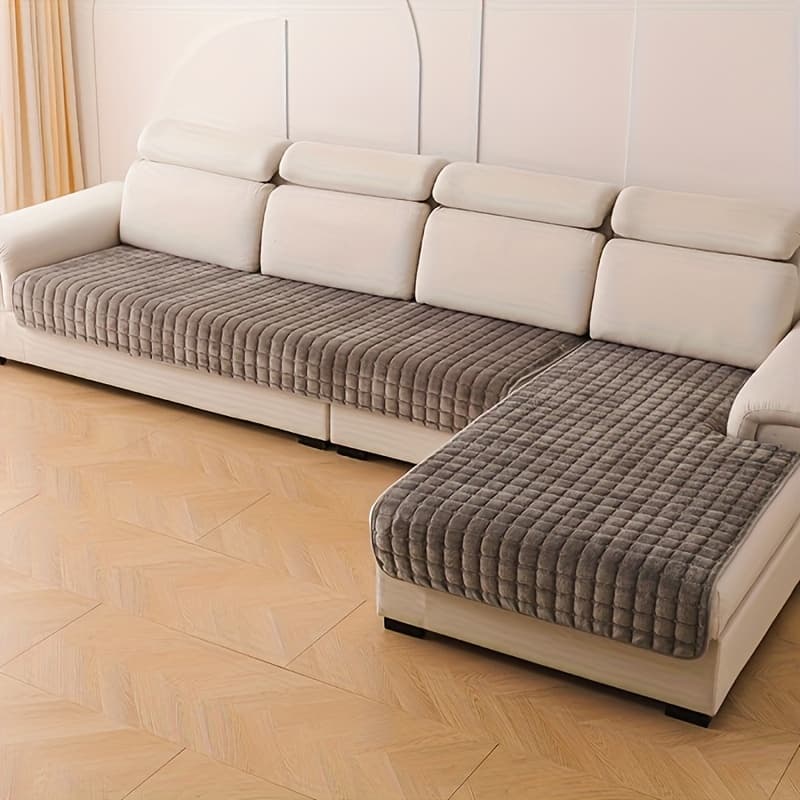TEMU 2pcs Luxurious Quilted Flannel Velvet Sofa Cover | Soft And Durable Polyester Furniture Protector, Use, Pet-friendly, Machine Washable For Bedroom, Living Room, Office Home Decor, By