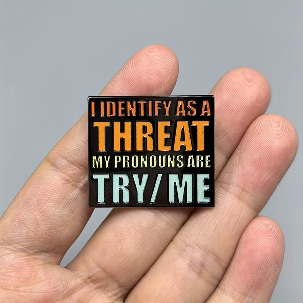 TEMU Creative Colorful Letter Brooch With "i Identify As A My Are Try/me" Enamel Pin Lapel Metal Badge Hat Backpack Jacket Additions Holiday Gift For