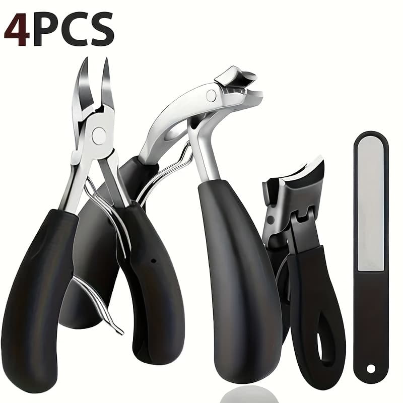 TEMU 4pcs Stainless Steel Nail Care Kit For Inlaid And Thick Toenails - Heavy Duty Nail Cutter Set With Nail File - Handle For Men, Women, Seniors