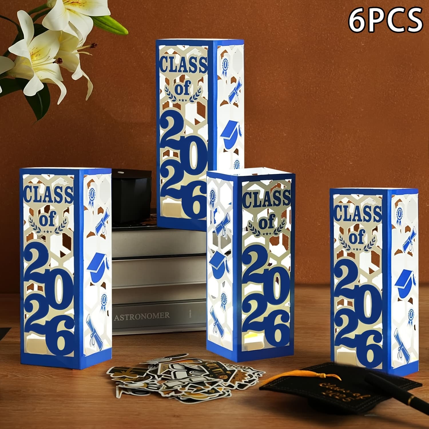 TEMU Large Size 6pcs Graduation Centerpieces - Class Of 2026 Graduation Decorations Lantern Boxes For College High School Congrats Graduation Party Packs Party Supplies
