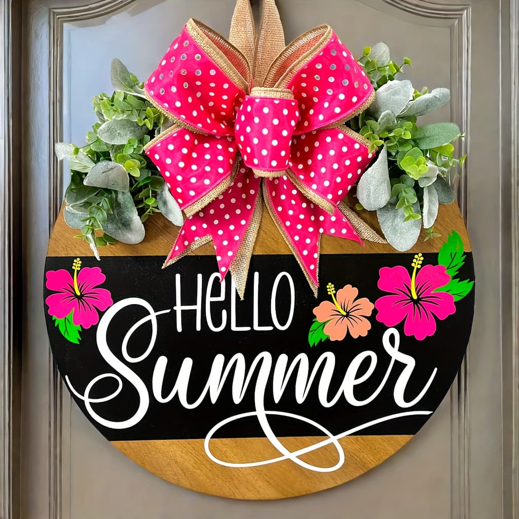 TEMU Hello Summer Door Hanger Front Door Decor Spring Door Hanger Summer Door Hanger Spring Wreath Summer Wreath All Season Wreath