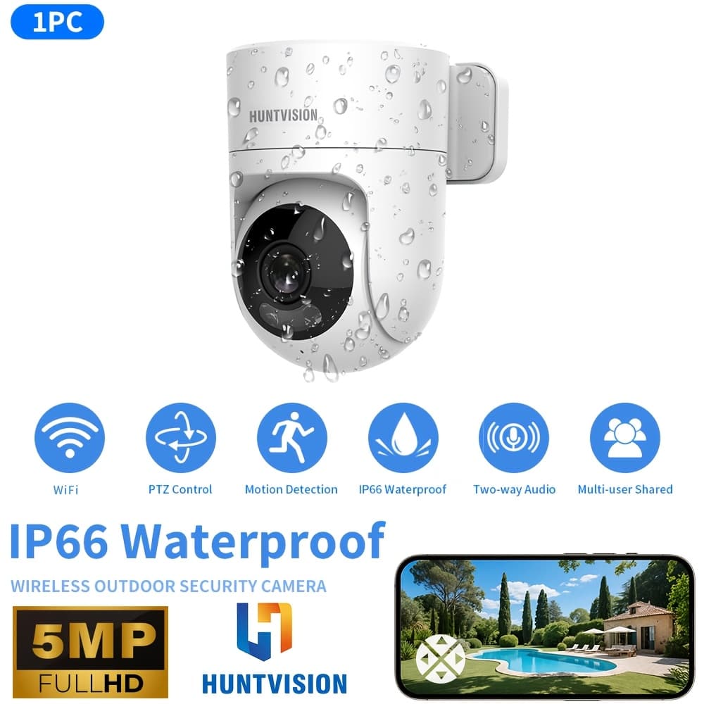 TEMU 1pc Outdoor 5mp Wifi Camera Auto Tracking Audio Cctv Surveillance 360° Camera, Day And Night , Ai Detection, Voice Intercom, Ptz Degree Panoramic Vertical Monitoring