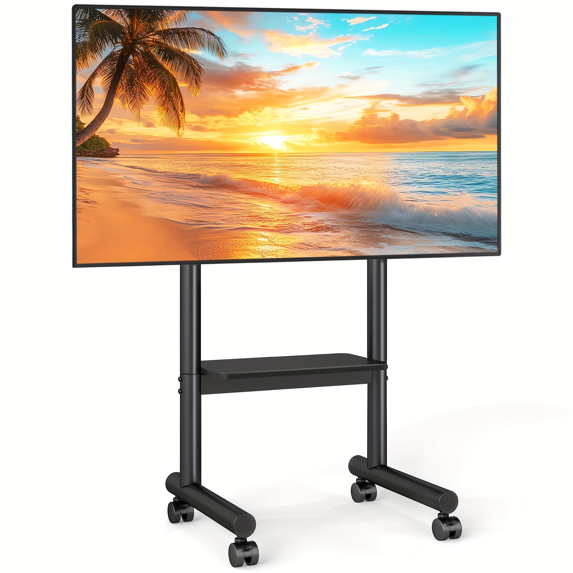 TEMU Universal Mobile Tv Stand: Height-adjustable Rolling Cart For 40-75 Inch Tvs Up To 110lbs With Storage Shelf, Max Vesa 400x400mm For Indoor/outdoor Use.c