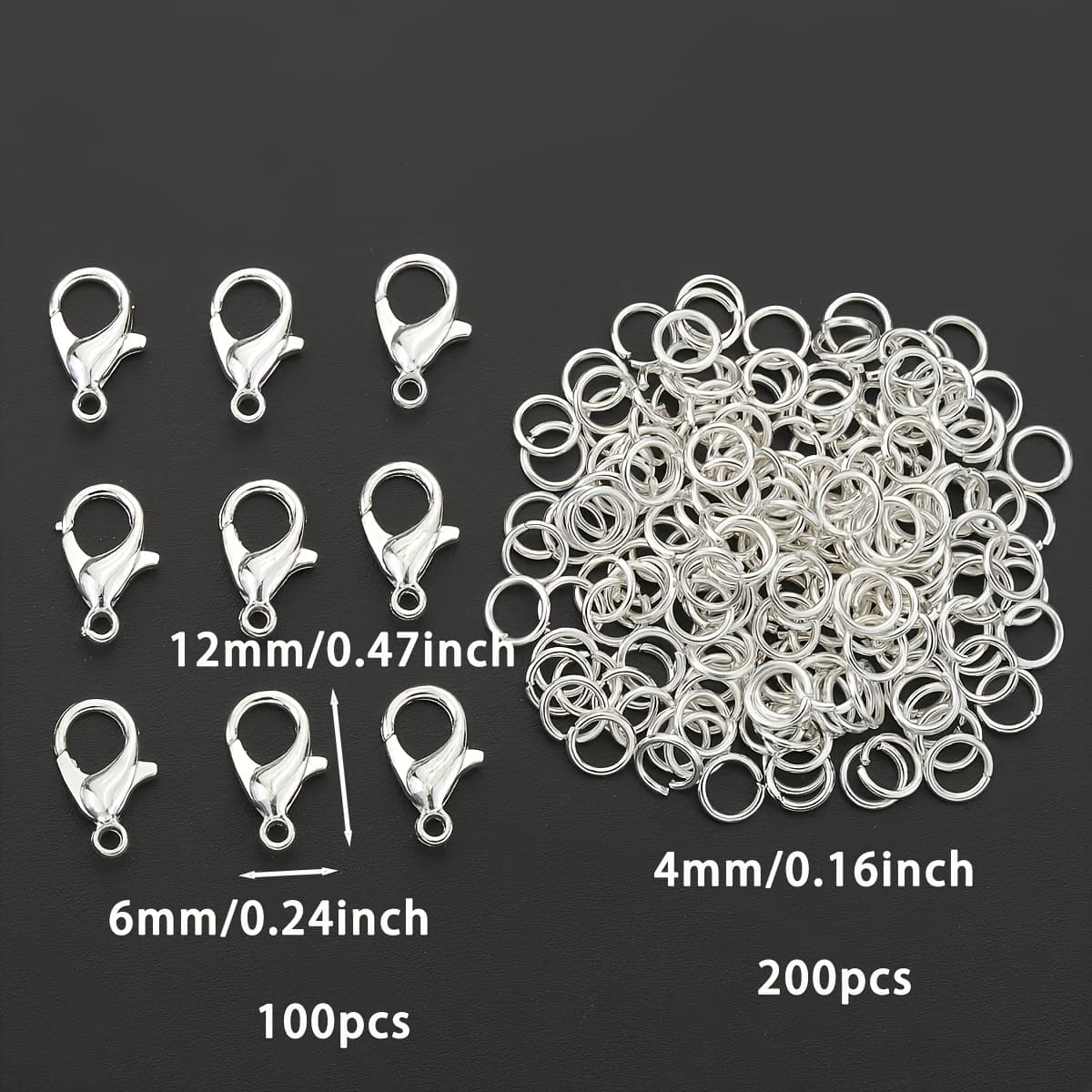 TEMU 300pcs/ Pack Jewelry Making Kit 100pcs Lobster Clasps & 200pcs Open Jump Rings Bagged Closed Hoop Bead Accessories For Bracelets, Necklaces, Earrings