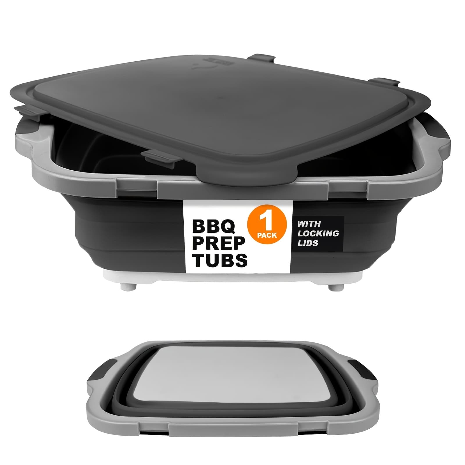 TEMU Collapsible Bbq Prep Tub (v2) - For Meal Prep Marinating Food Storage - Includes Cutting Board & Locking Lid - (1) Og - Black, Camping Stuff And Camping Gear And Equipment