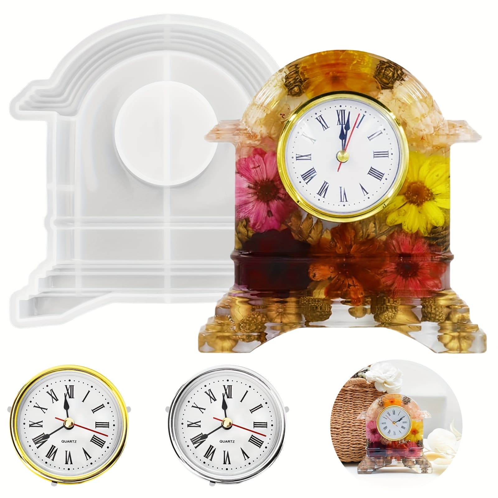 TEMU Diy Resin Clock Mold Set, Geometric Wall Clock Dial Ornament Silicone Mold, Practical Tool Kit For Atmosphere Decoration, Creative Gift For Or Family