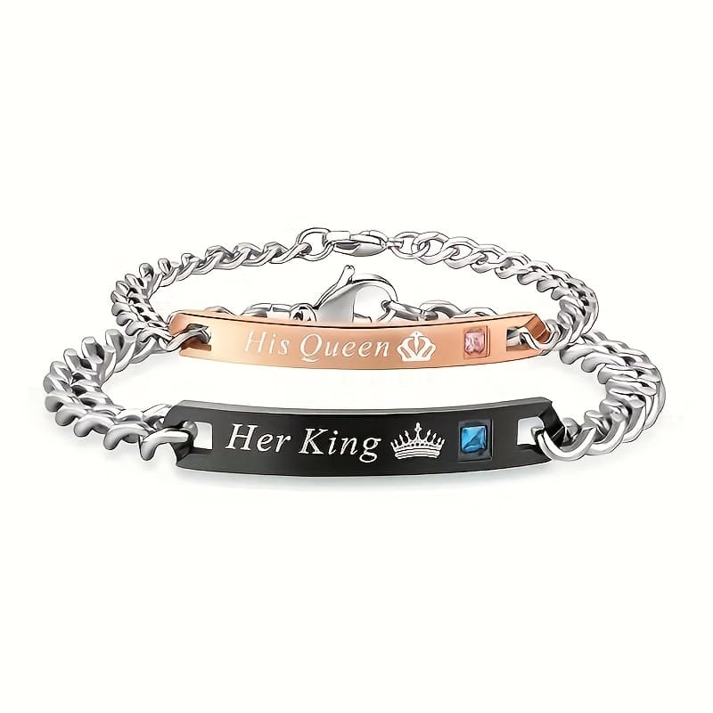 TEMU 2pcs Matching Couple Bracelets - , Casual Attire, Valentine' Gift For , Unisex Matching Bands For Weddings Date Nights - 2pcs/t2