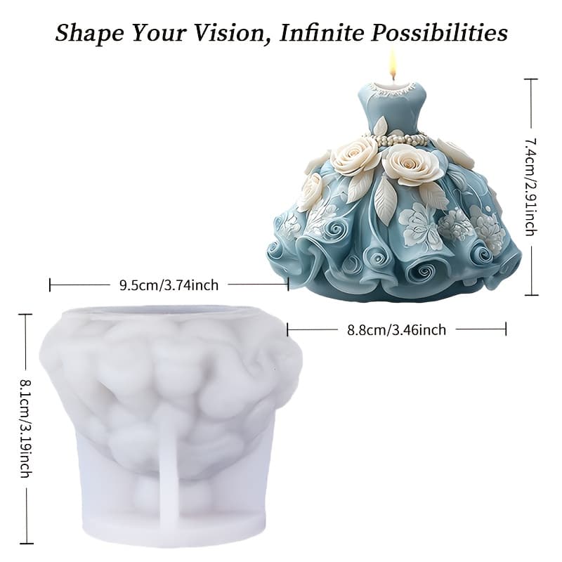 TEMU Princess Dress Shaped Candle Silicone Mold, Exquisite Pleated Skirt And Realistic 3d Floral Details On The Mold, Reusable Silicone Mold Suitable For Handmade Scented Candles/gypsum Crafts