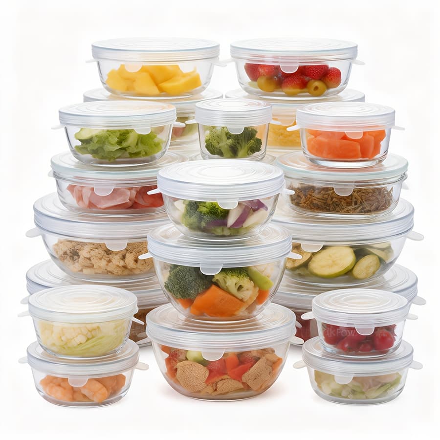 TEMU 18 Pack Flexible Sealing Silicone Bowl Lids - Elastic Stretchable Silicone Covers, Reusable Dishwasher And Microwave Lids, Universal Kitchen Organizer Accessory (6 Sizes)