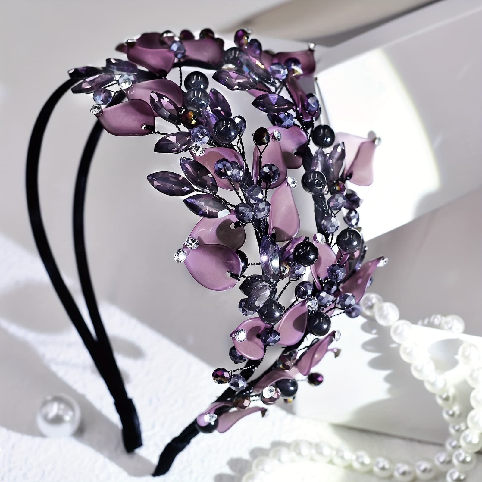 TEMU A Purple Polymer Clay Leaf Headband Women'-layer Hair Additions Fashion Versatile Headwear Photography Photo Additions A143