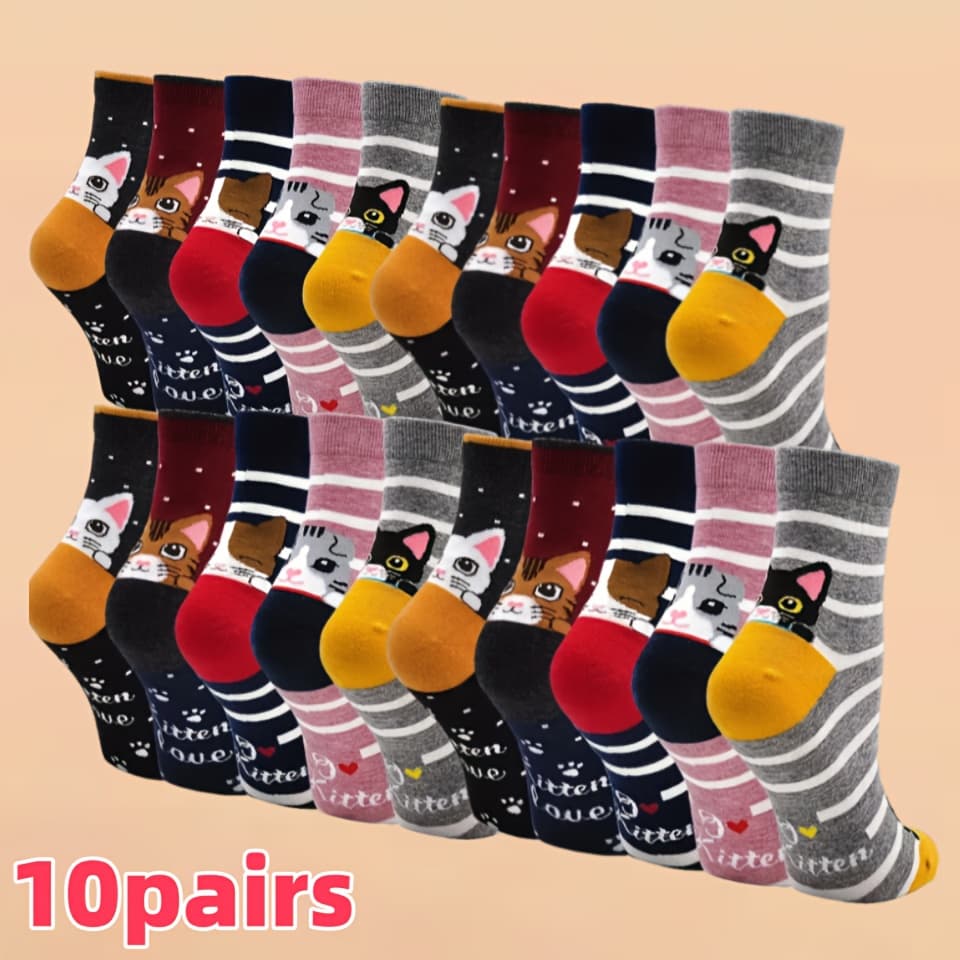 TEMU Seasonal Style: 10 Pairs/5 Pairs, Unisex, Cartoon, Cute Little Animal Mid-calf Socks