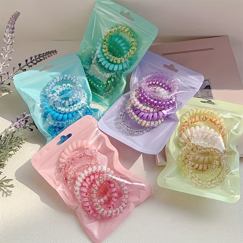 TEMU 30-pack Colorful Spiral Hair Ties Set, Candy Color Phone Cord Hair Elastics, Ponytail Holders, Synthetic Rubber Ponytail Holders, , Elegant Hair Accessories 15+