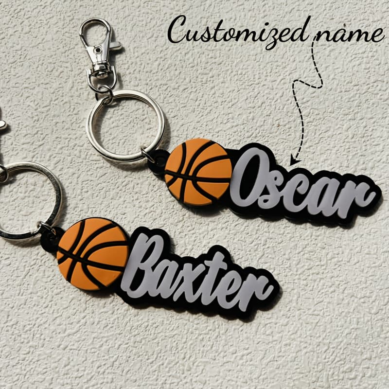 TEMU Personalized Basketball Keychain Custom 2d Flat Name 3 Dimensional Design Wear Resistant Material For Sports Enthusiasts Fashionable Valentines Gift Birthday Present High Quality