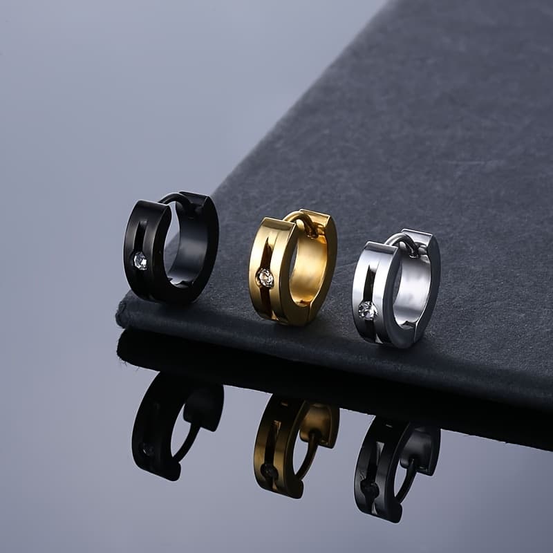 TEMU 3pcs Fashionable Hoop Earrings 316l Stainless Steel Men's Earrings, Men's Accessories For Daily Wear, Holiday Gifts