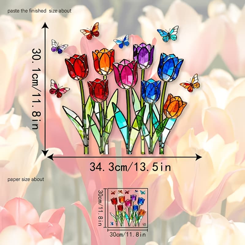 TEMU 1pc Multicolor Tulip Static Window Cling, Sunlight Colored Window Effect, Kitchen Bedroom Window Decor Sticker