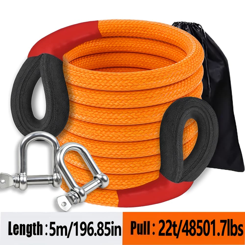 TEMU 22 Ton/22000 Kg Heavy-duty Towing Rope Kit | Lengths /4m/5m/7.1m/9.1m, Includes 2 U-hooks & Storage Bag, 122+ Tensile Strength, Polyamide Material, Applicable For Vehicles Up To 22