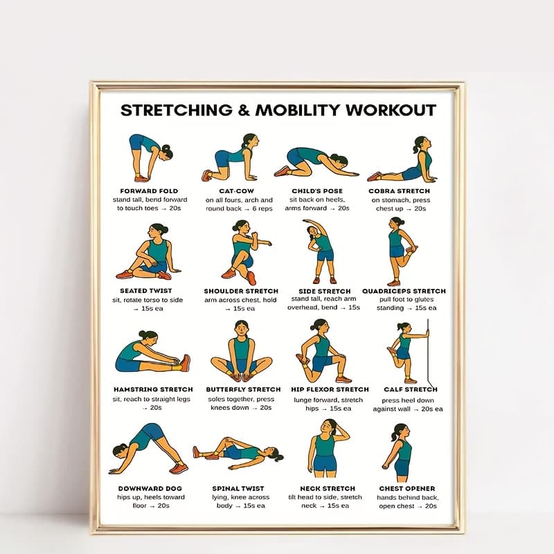 TEMU Stretching And Mobility Workout Poster - Canvas Wall Art Print - Yoga, Pilates, Warm Up Exercise Chart - Home Gym, Bedroom, - Motivational Fitness Picture (unframed)