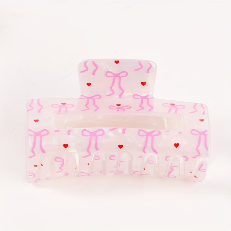 TEMU 1pc Elegant Hollow Out Pink Bow Print, Medium Sized Long Hair Clip, Fashionable Anti Slip Hair Claw Clip, Suitable For Women And Daily Use