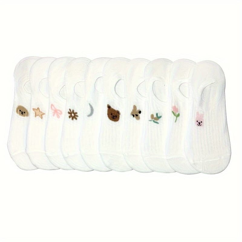 TEMU 10 Pairs Of Simple And Fashionable Embroidered Animal Trendy No-show Socks