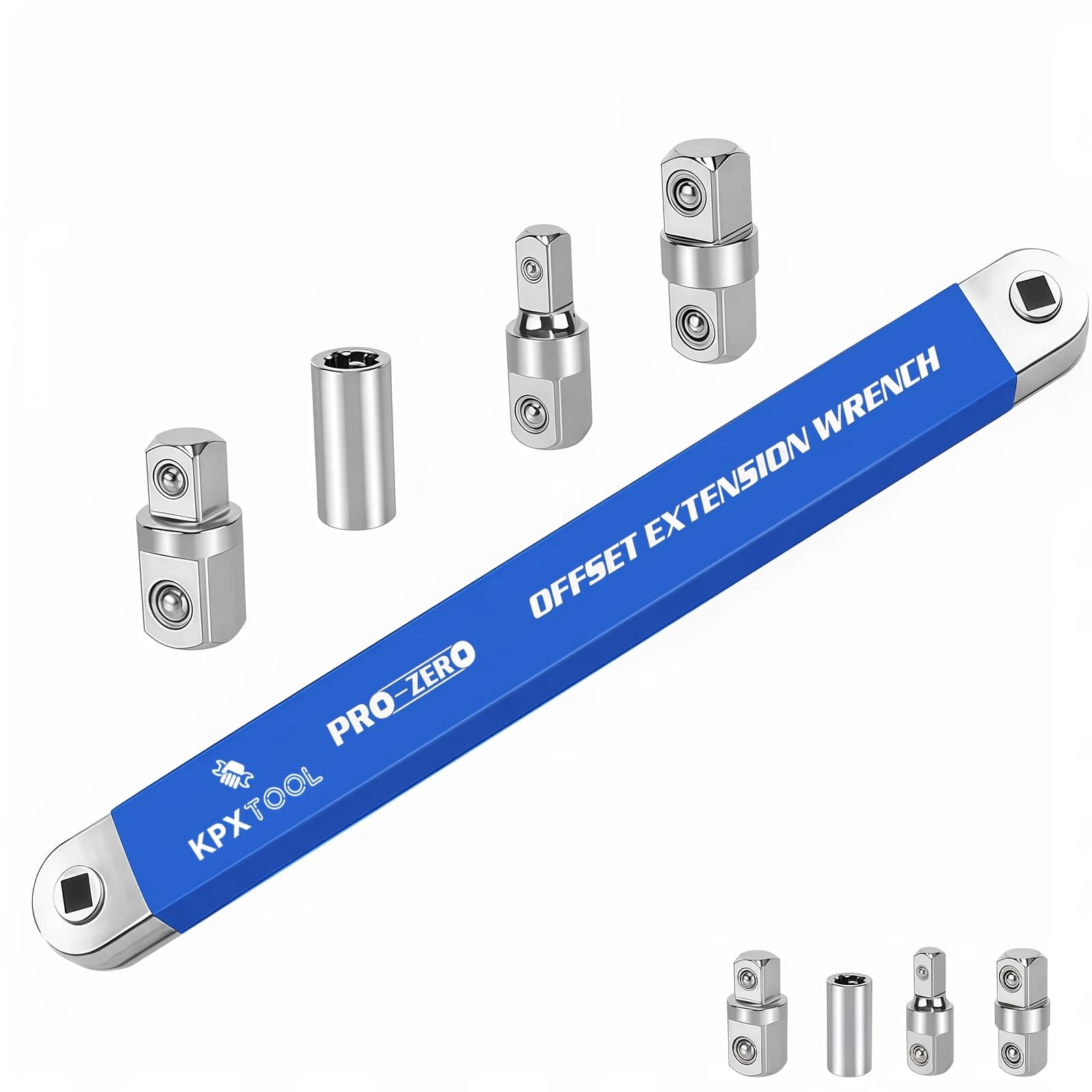 TEMU 2-in-1 Ratchet Offset Extension Wrench | With 1/2", 1/4" And 3/8" Square Head Adapters, 180 Degree Swivel, High Torque, Non-slip Handle, Durable Metal, Automotive Repair Hand Tools