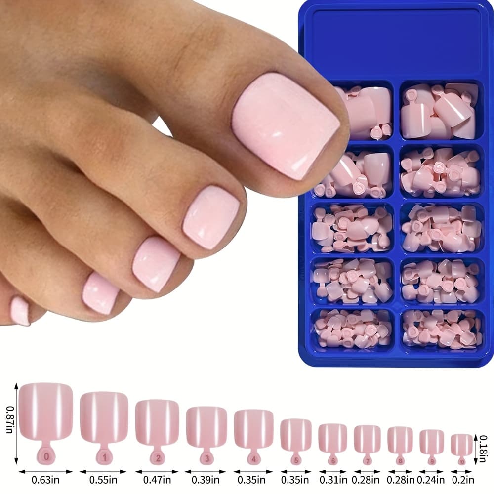TEMU 120pcs 12 Sizes Short False Nails Glossy Press On Toe Nails Short Square False Nail Solid Cover Square Fake Nails Colorful Artificial Nail Tips For Nail (classic Pink Colors)